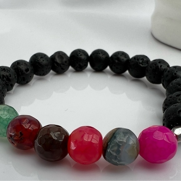 GEMSTONE & Lava Stone Diffuser Beaded Bracelet - Picture 6 of 13